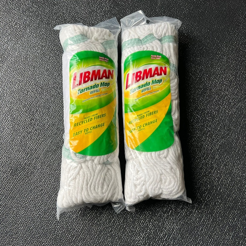 Libman Tornado Mop Refill 2031 Multi-Surface Recycled Fiber 2‎ Pack White Green